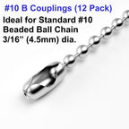 10 Feet Beaded Ball Chain, 4.5mm Stainless Steel Bead Pull Chain Extension with 12PCS Connectors for Window Roller Chain Replacement, Plumbing and Equipment Labeling (Silver)