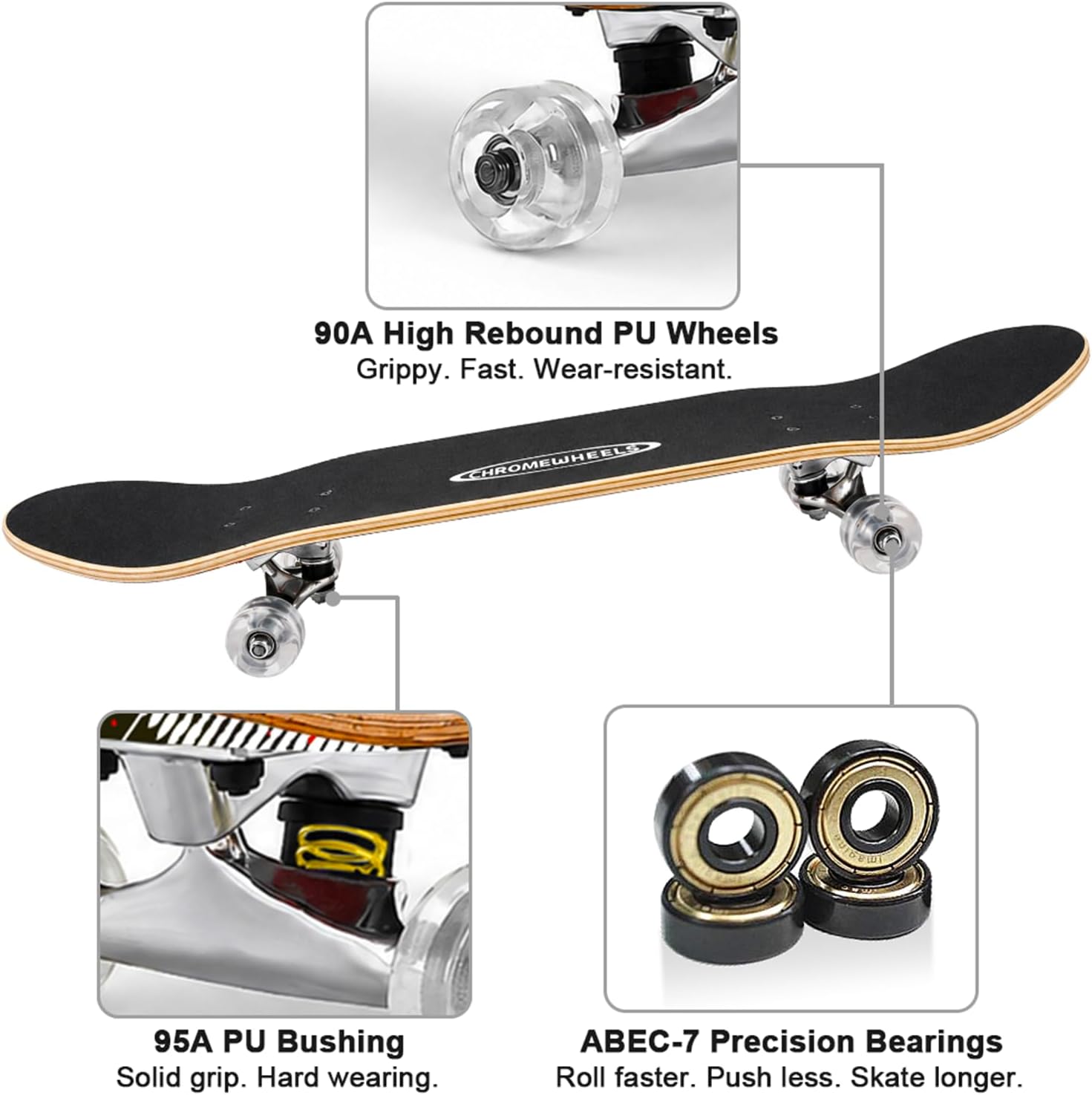 31 inch Skateboard Double Kick Skate Board Cruiser Longboard 8 Layer Maple Deck Skateboards for Kids and Beginners
