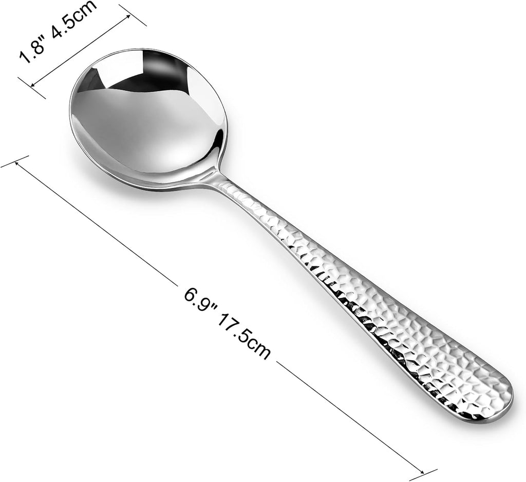 Premium Louise Hammered 4-Piece Soup Spoon Set (7" Soup Spoons)
