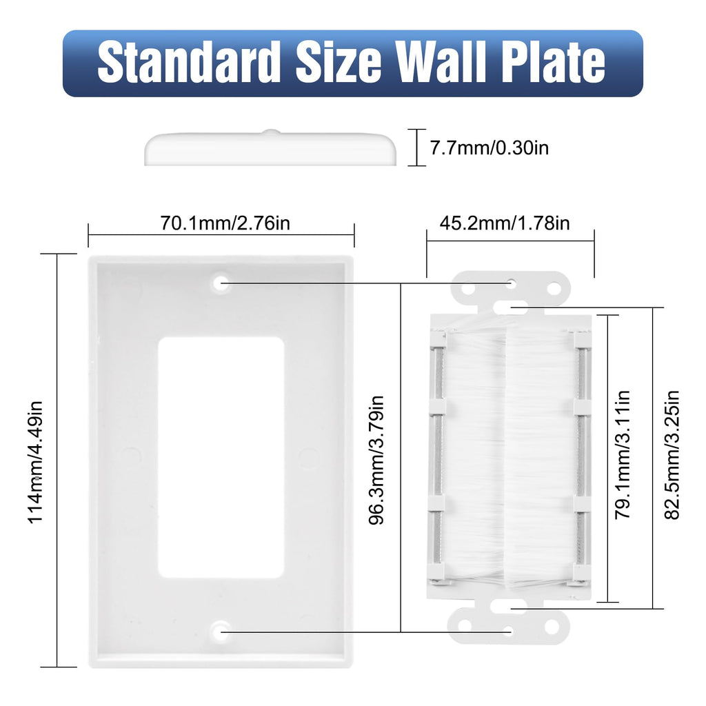 VCE Brush Wall Plate for Low Voltage Cables, White, 2-Pack