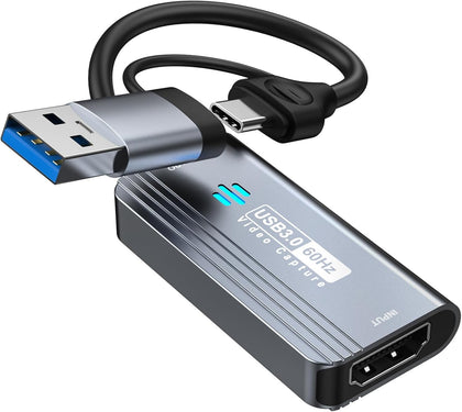 Video Capture Card, 4K Input HDMI to USB 3.0 A/C, 2K 30FPS Capture | 1080P 60FPS Capture Card for Streaming