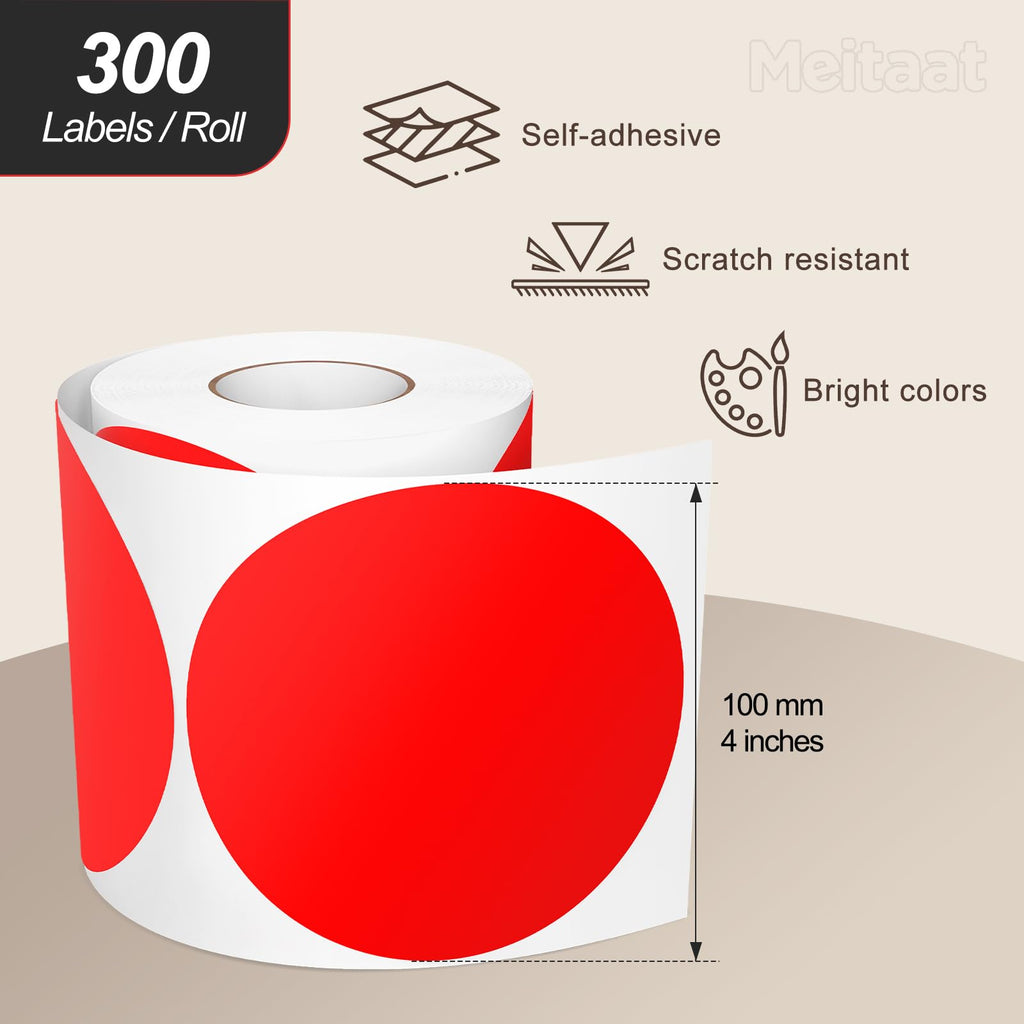 4" Large Dot Stickers Round Circle Red Vinyl Floor Dots 300 Pcs