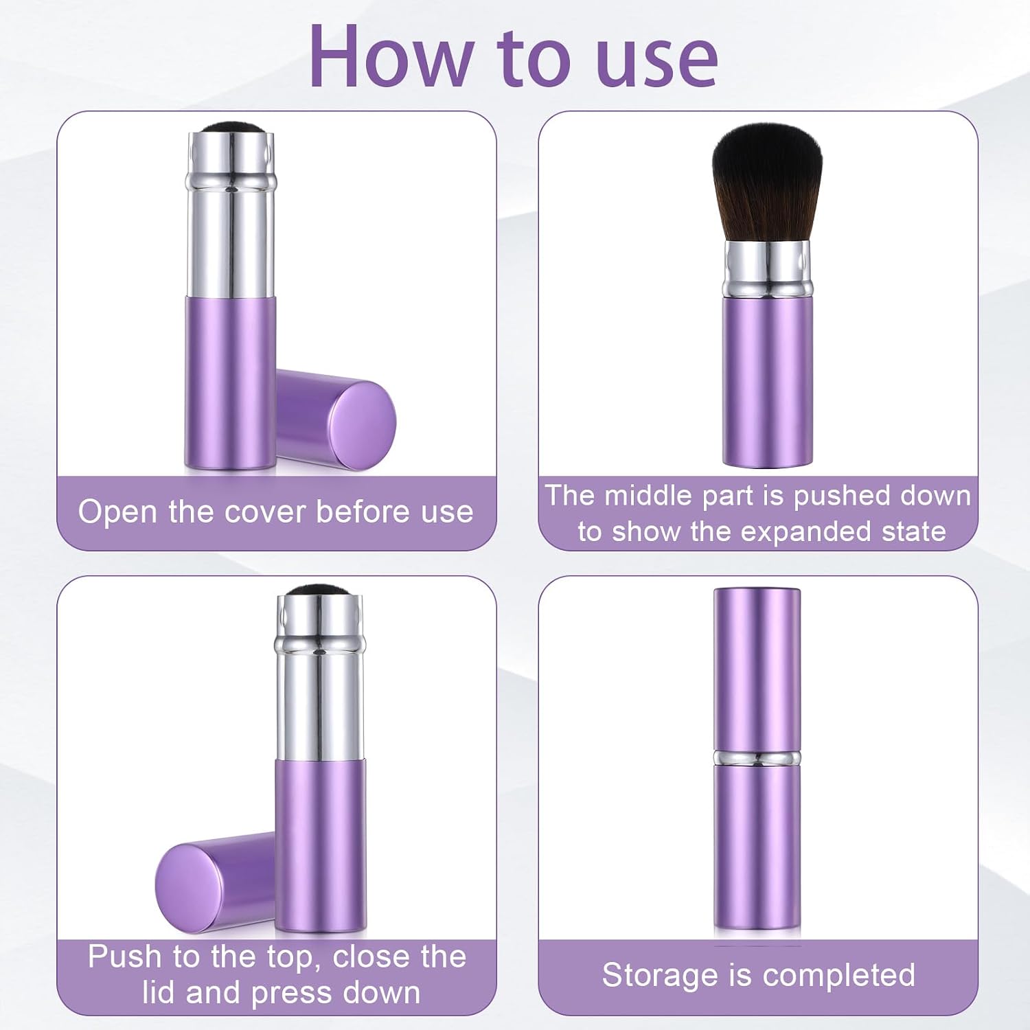 Portable Retractable Blusher Brush with Cover, 2 Pack Travel Kabuki Bronzer Makeup Brushes Liquid Cream Foundation
