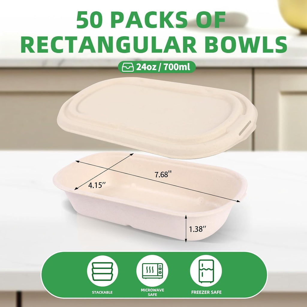 50Pcs(24oz) Disposable Meal Prep Food Containers with Lids