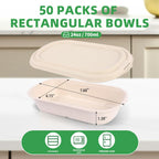 50Pcs(24oz) Disposable Meal Prep Food Containers with Lids