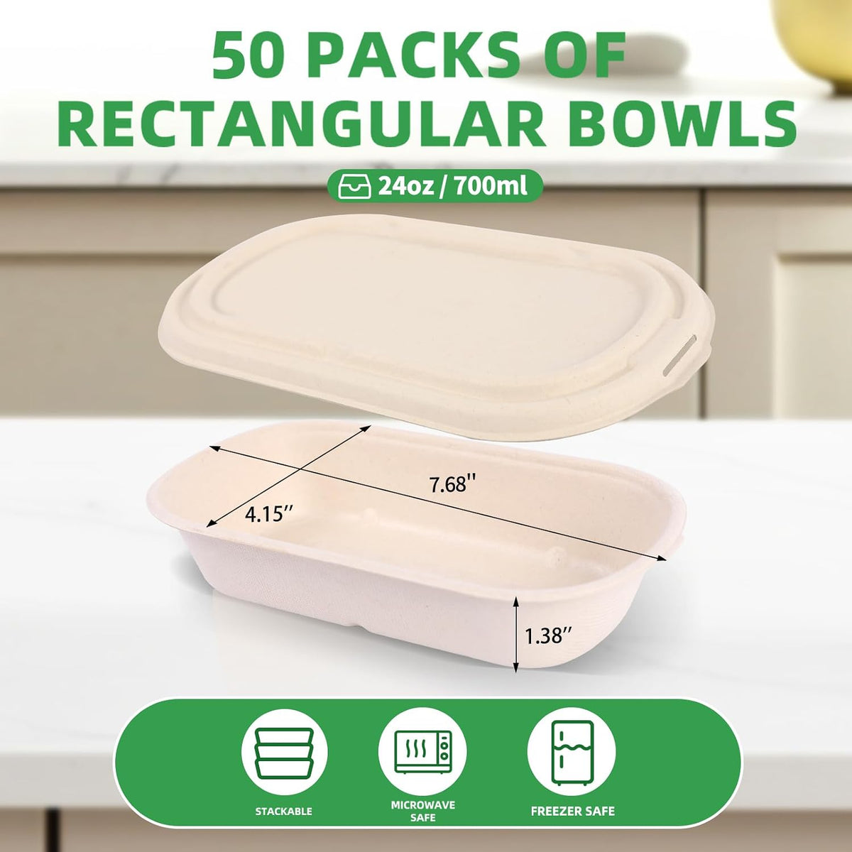 50Pcs(24oz) Disposable Meal Prep Food Containers with Lids