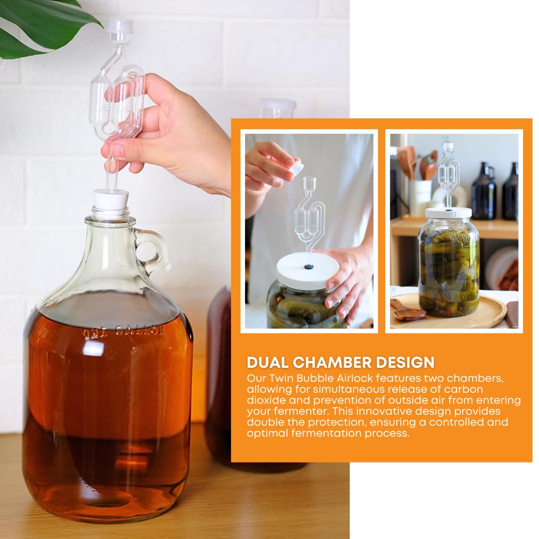 1 Gallon Glass Jug with Airlock, Black Polyseal Cap and #6.5 Rubber Bung | Clear Fermentation Jug for beer, wine