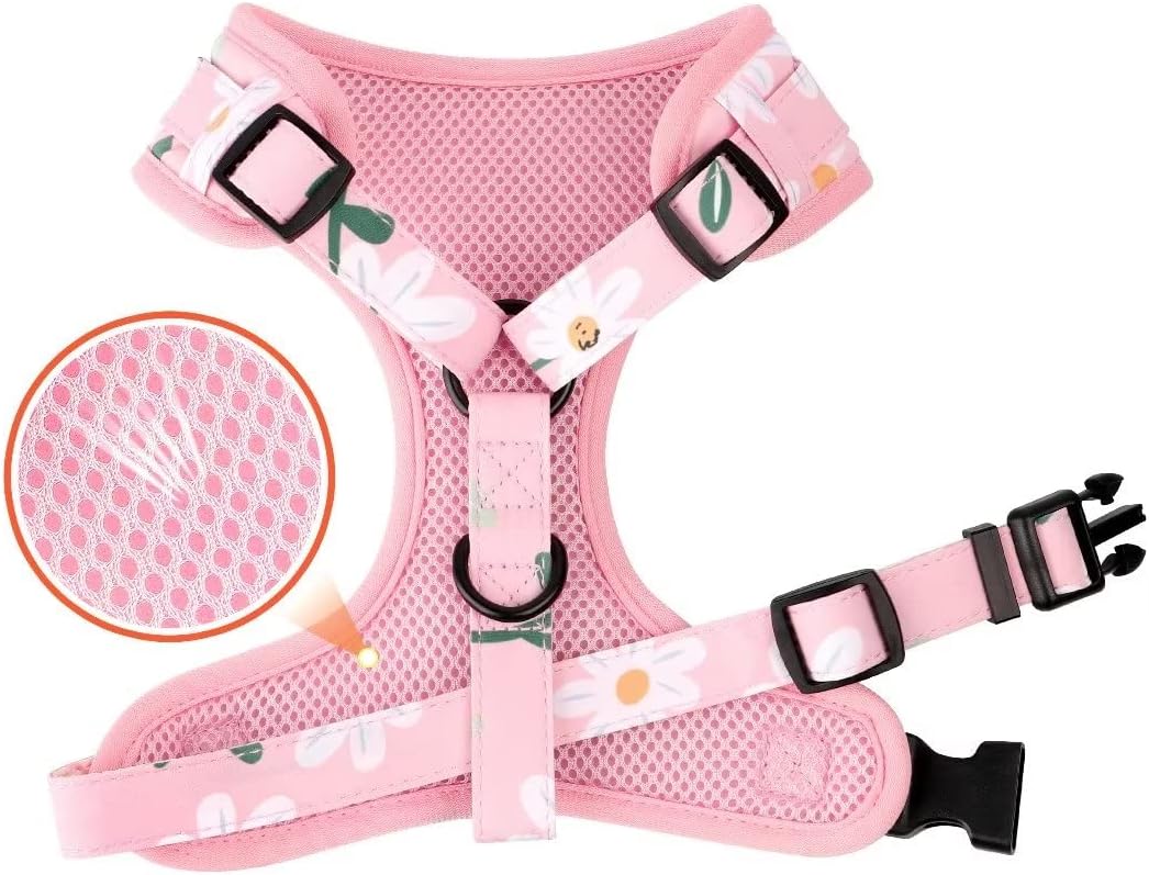Cute Girl Dog Collars, Harnesses & Leashes Set - Adjustable Dog Collar and Leash Set with Flower - Soft Mesh Dog Vest