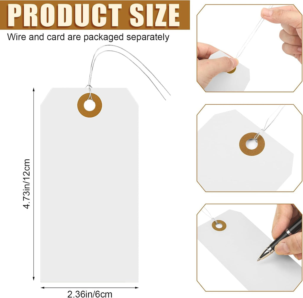1000 Pcs Blank Manila Shipping Tags with Wire 4 3/4" x 2 3/8"