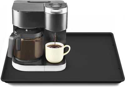 Silicone Coffee Maker Mat with Lip for Countertops, 19.7'' x 15'', Black