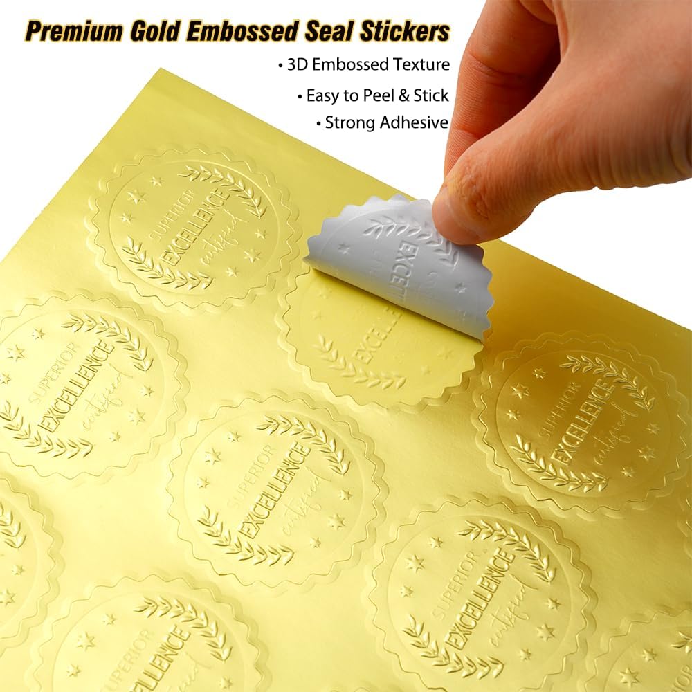 60 Sheets Printable Certificate Paper with Gold Seal Stickers | 8.5''x 11" ,130gsm Heavy Cardstock Compatible with
