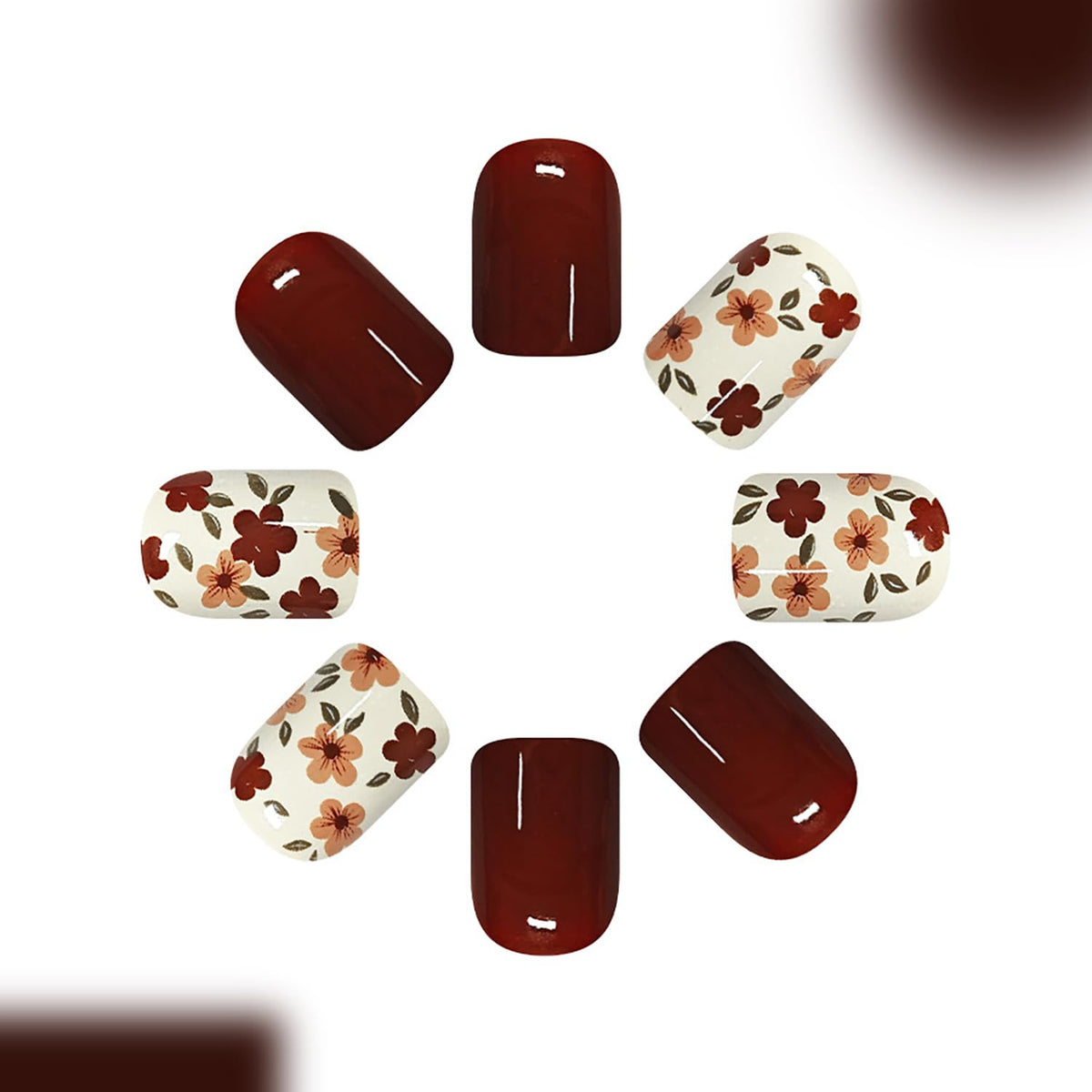 Fall Brown Press On Nails Short Square Fake Nails Autumn Floral False Nails