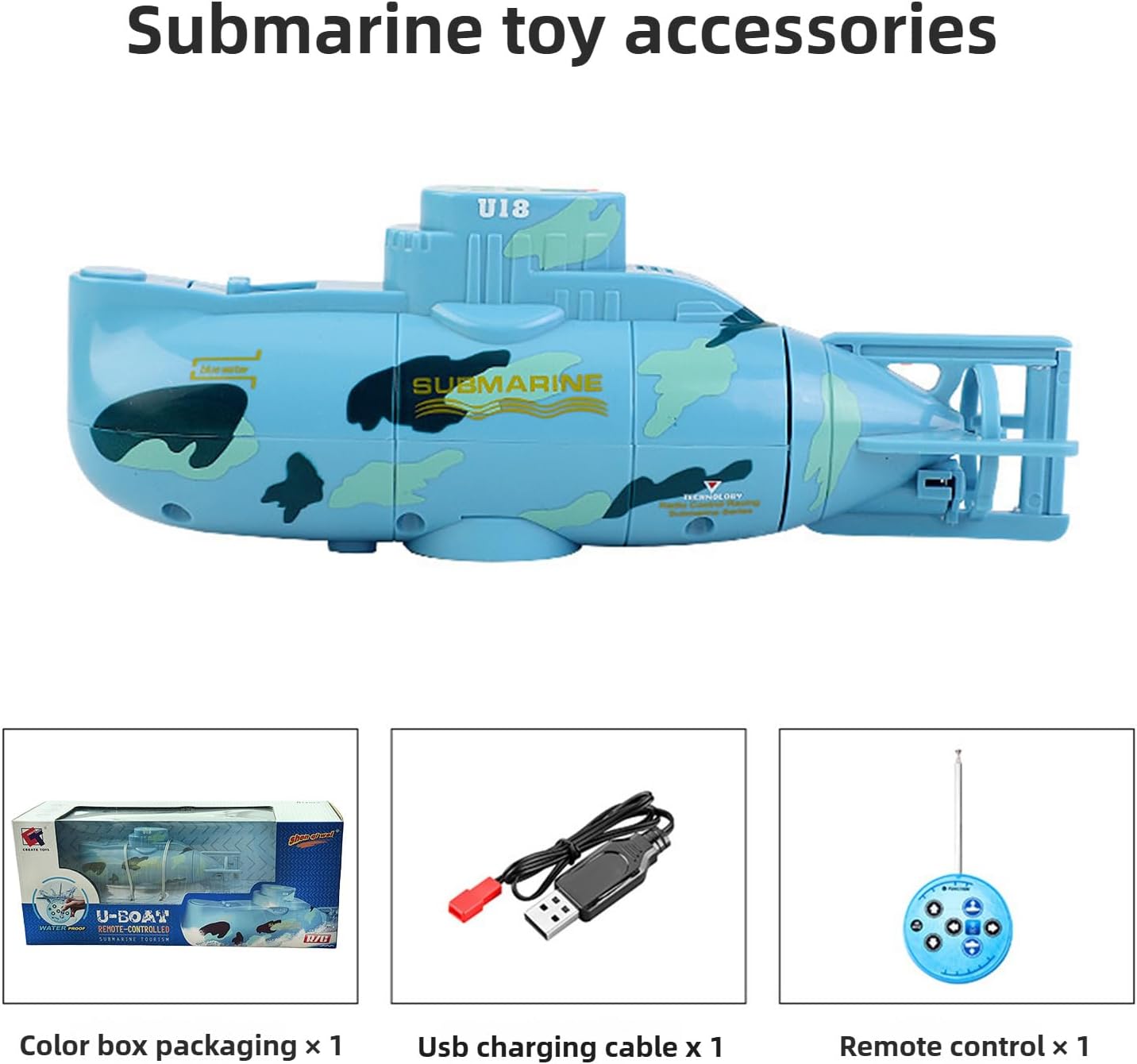 Mini RC Submarine Waterproof Remote Control Boat Underwater Diving Fish Tank Toy for Kids Birthday Gift（Blue）