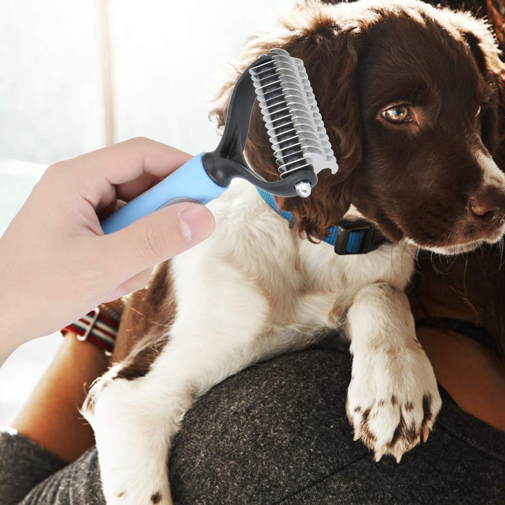 Pet Hair Knot Comb Dog Cat Fur Removal Brush Stainless Steel Grooming Tool for Long Short Hair Pets Blue Pink S L