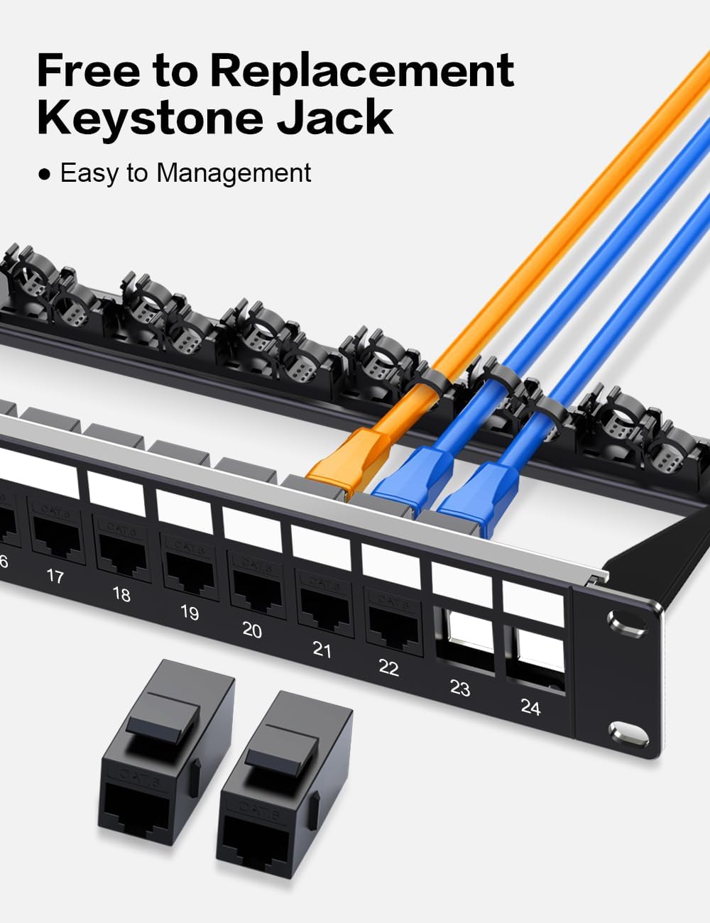 24 Port Cat6 Keystone Patch Panel 1U 19-Inch Rackmount