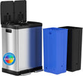 60 Liter / 16 Gallon Rectangular Dual Compartment Kitchen Trash Can & Recycling Bin, Odor Filter, Soft-Close