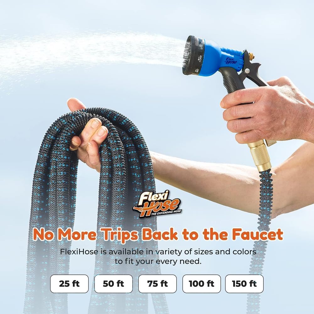 Expandable Garden Hose with 8 Function Nozzle, 50FT - Lightweight Retractable Garden Hose, Water Hose - No-Kink