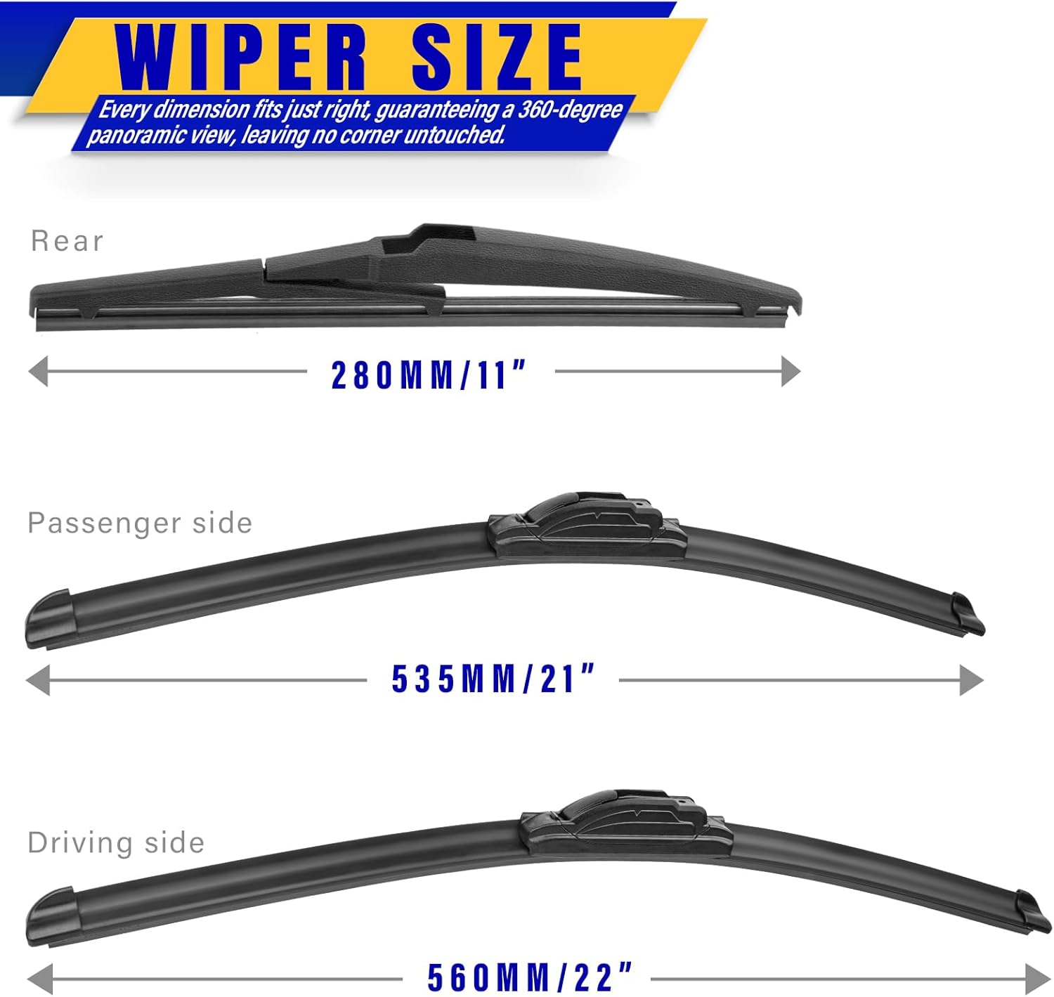 3 wipers Replacement for 2014-2021 Jeep Grand Cherokee, Windshield Wiper Blades Original Equipment Replacement