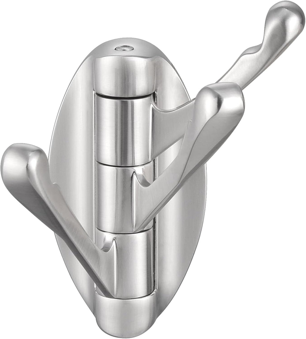 Bathroom Towel Hook Swivel, Robe Coat Hanger, Brushed Nickel | Zinc Alloy Foldable Robe Hook 3 Arms, Fold Flat When
