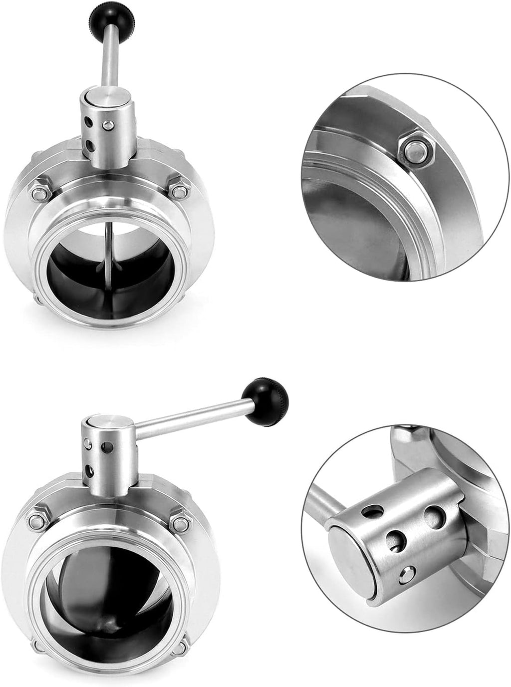 QWORK Stainless Steel Butterfly Valve 3" Tube OD – Precise Flow Control for Brewing, Liquid Transfer & Dairy Lines, 1 Pack