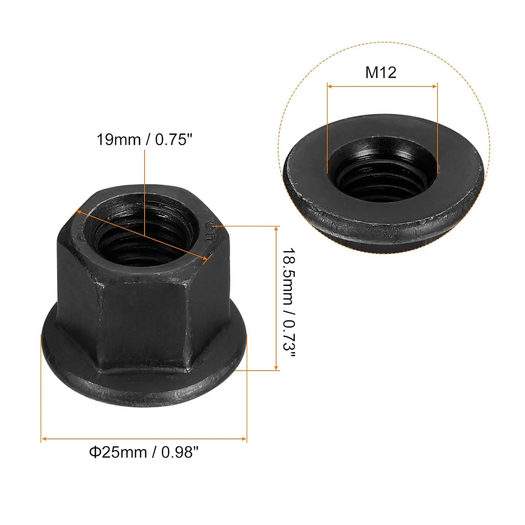 uxcell 5pcs M12 Flange Hex Nuts Grade12.9 Carbon Steel Black Oxide Finished