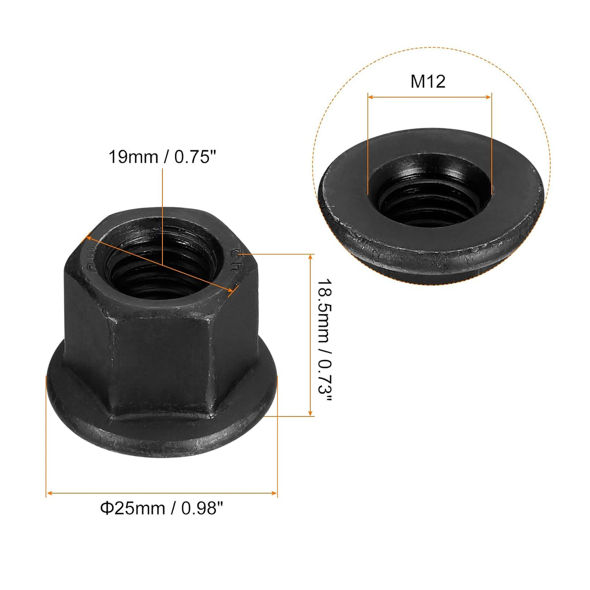 uxcell 5pcs M12 Flange Hex Nuts Grade12.9 Carbon Steel Black Oxide Finished