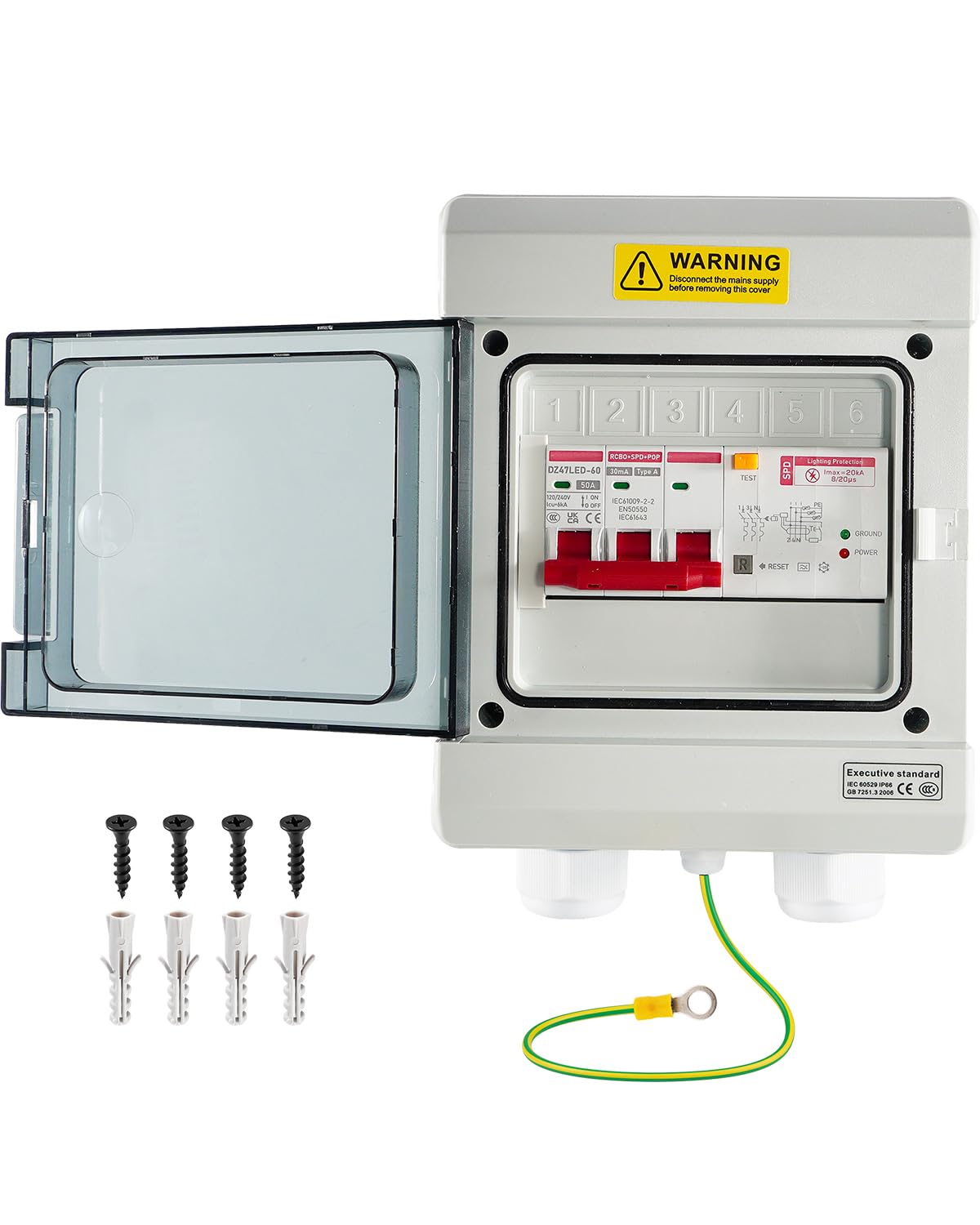 50A Spa GFCI Disconnect Panel, 240V IP66 Outdoor Breaker Box
