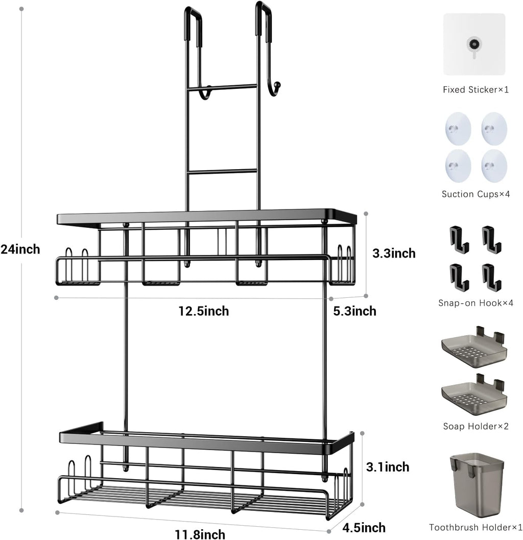 Over the Door Shower Caddy Hanging: Rustproof Shower Door Organizer | Shower Door Rack for Inside Shower, No Drilling