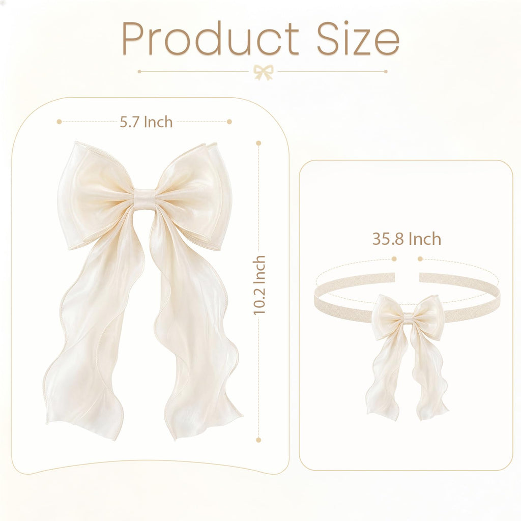 Curtain Tiebacks, French Silky Bow Curtain Holdbacks, Beige, 2 Pcs