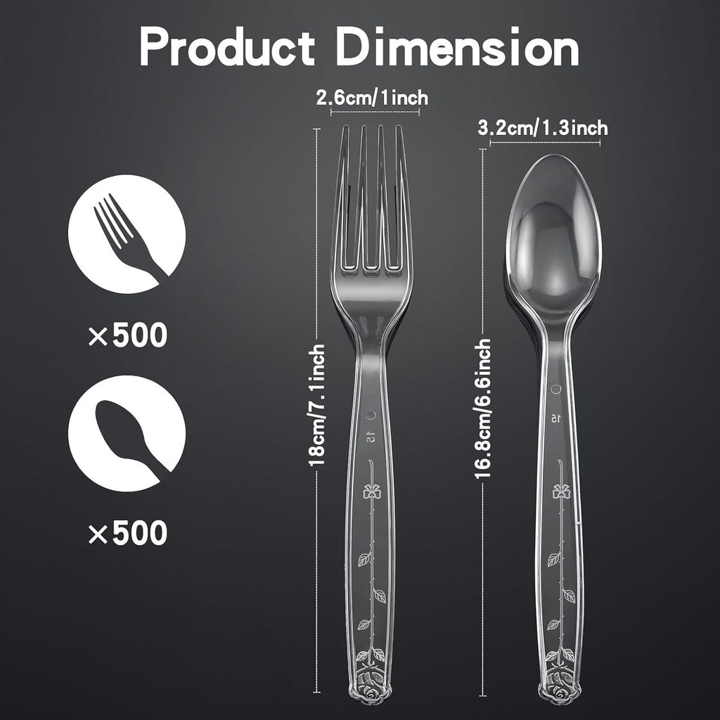 1000 Count Plastic Silverware Heavy Duty 500 Forks 500 Spoons