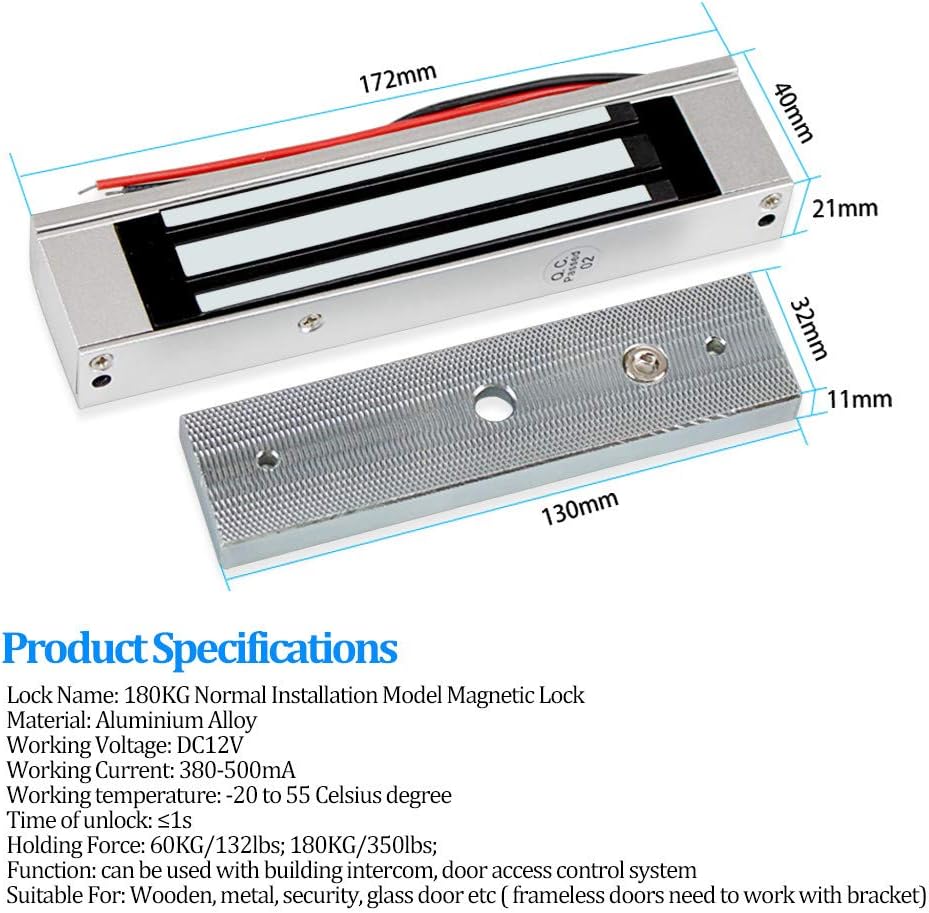 HFeng Door Access Control System Kit IP68 RFID Keypad Waterproof Outdoor + 180KG/320lbs Electromagnetic Electric