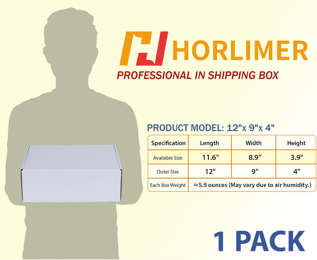 12x9x4 inches Shipping Boxes Set of 1, White Corrugated Cardboard Mailer Box for Packing, Mailing, Small Business