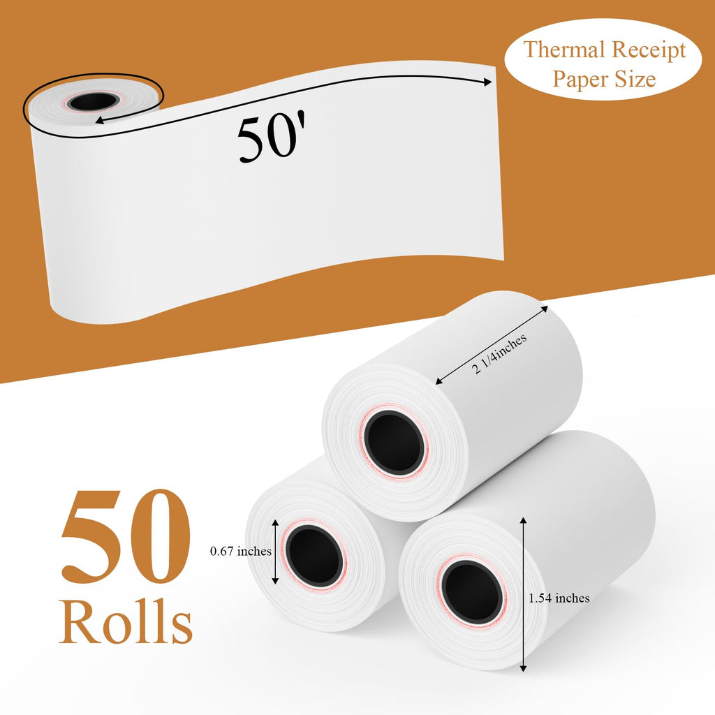 2 1/4" X 50' Thermal Paper Receipt Rolls