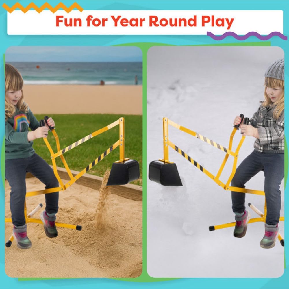 Ride on Excavator Toy for Sandbox or Beach - Heavy Duty Metal Sand Digger Excavator for Kids with 360 Degree Rotating