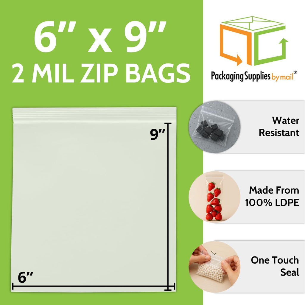 PSBM White Block Reclosable Plastic Poly Bags 2 Mil 6 x 9 Inch 1000 Pcs
