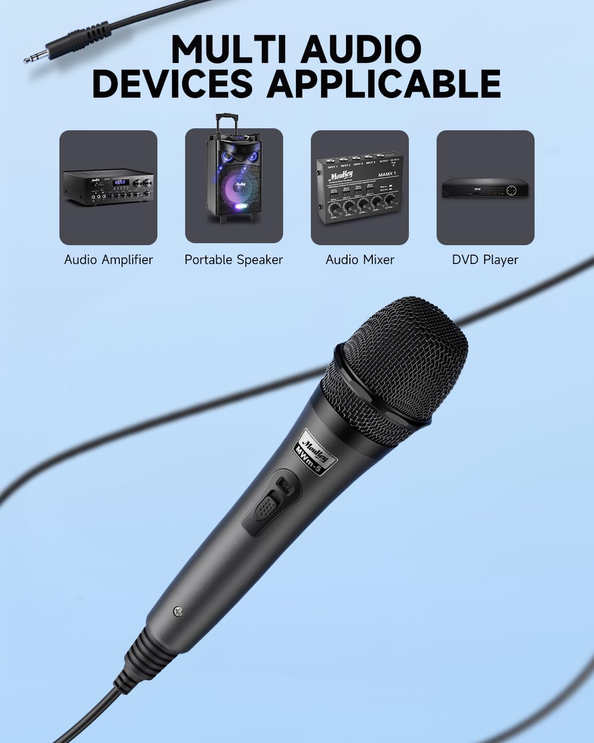 Wired Handheld Vocal Microphone, Metal XLR Dynamic Cardioid Mic with 13 ft Cable, for Singing, Stage, Party