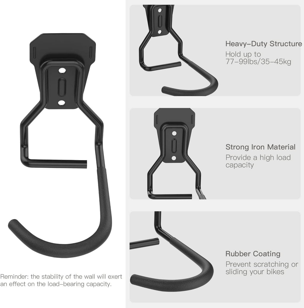 Bike Wall Mount with Fixed Hook, [4 Pack] Bike Storage Rack | Bike Rack Vertical Stand for Garage - Easily