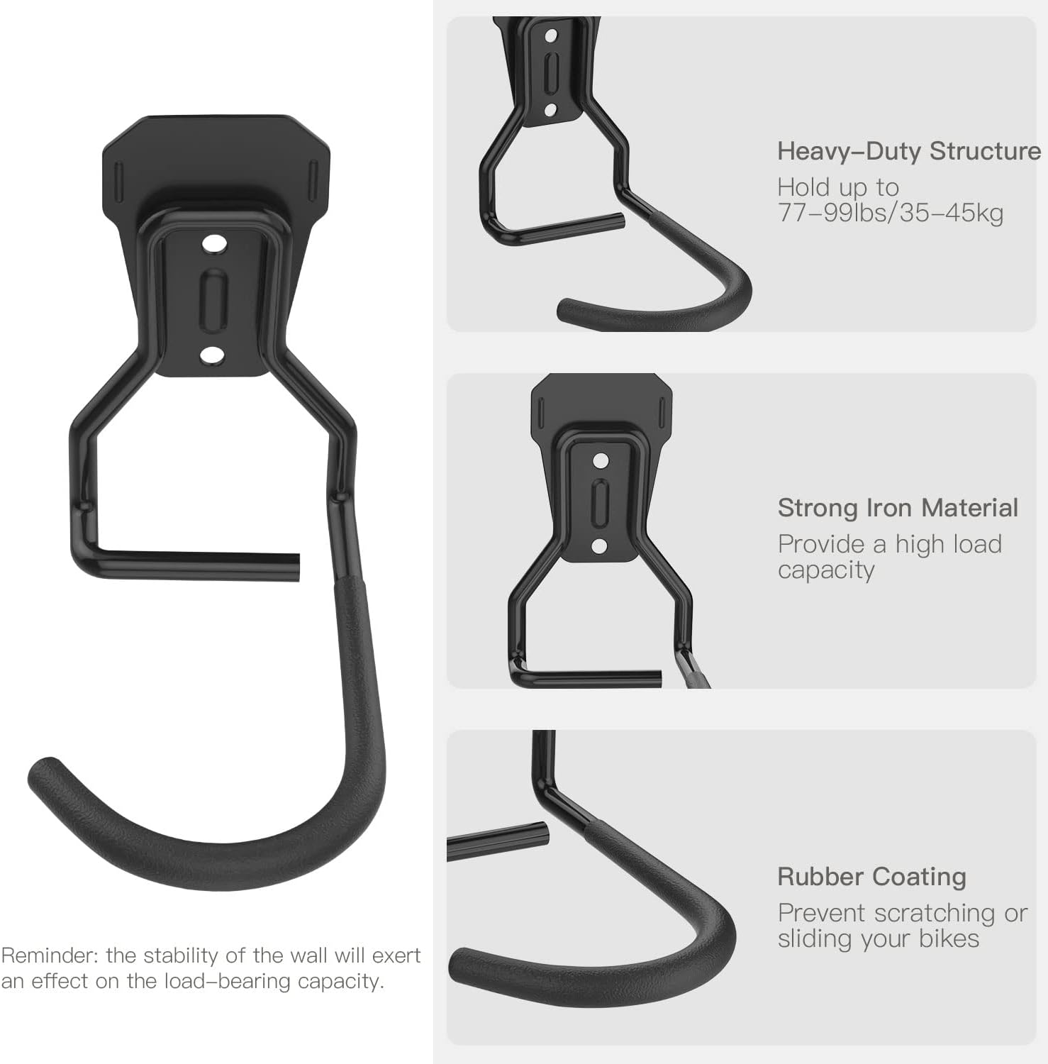 Bike Wall Mount with Fixed Hook, [4 Pack] Bike Storage Rack | Bike Rack Vertical Stand for Garage - Easily