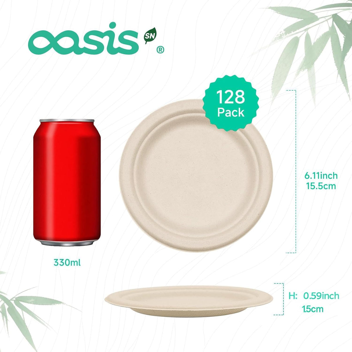 6 Inch 128 Pack Compostable Disposable Paper Plates, Small Dessert Plates, Heavy Duty Sugarcane Bagasse