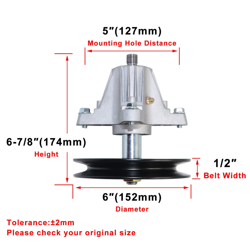 Spindle Assembly for Cub Cadet MTD 918-04822A 918-04822B 618-04822 918-04889 30-8001 14328 82-058 Lawn Mower Deck Fit Most 42in and 30in Mini Riders with Pulley Tapped Bolt Zerk Fitting