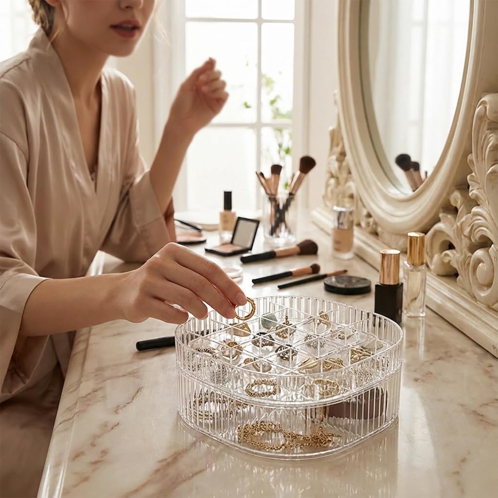 Jewelry Box, 3-Layer Acrylic Jewelry Organizer with Handle, Clear Jewelry Boxes for Women Girls, Make up Organizer