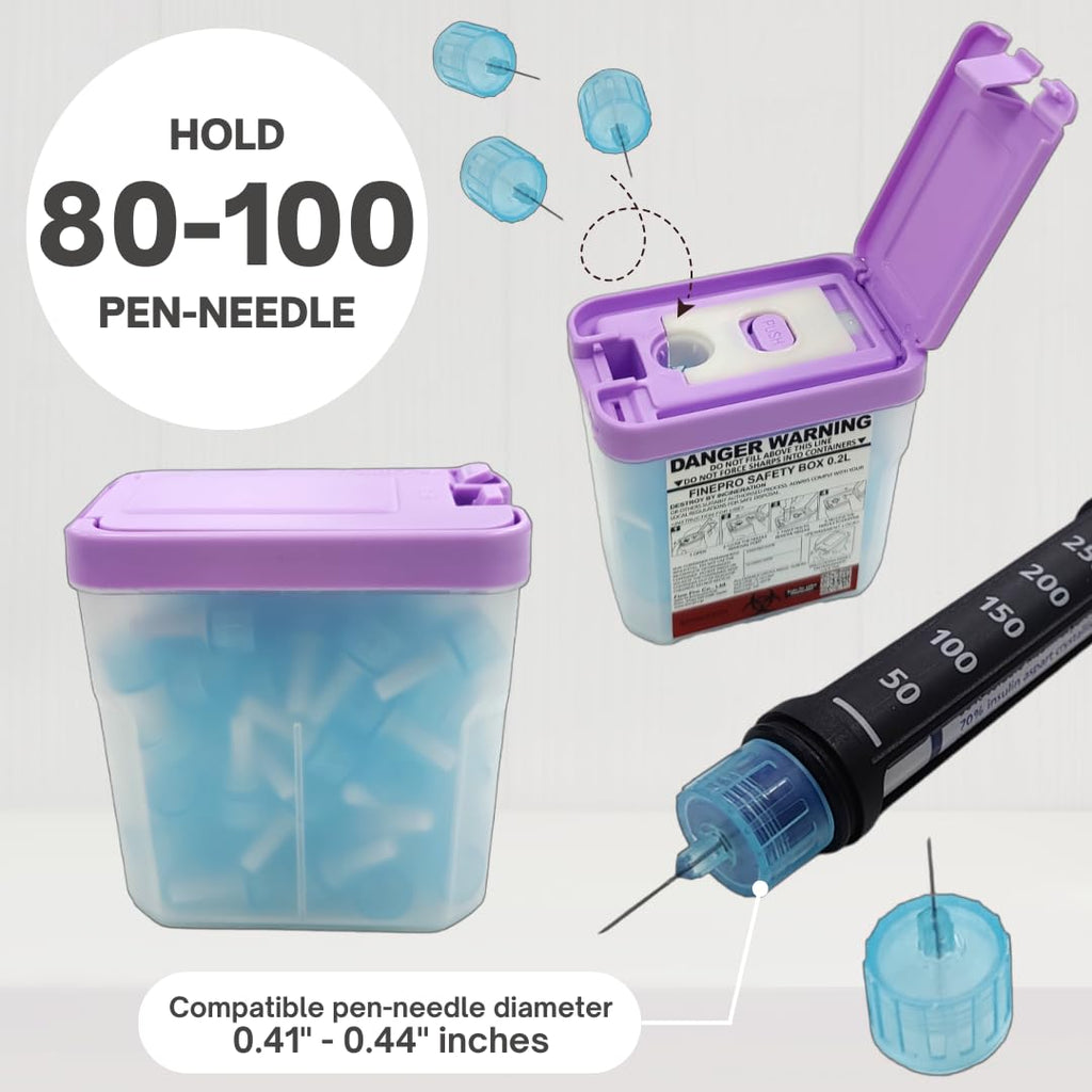 0.2L(0.2Qts.) Size Portable Pen-Needle Disposal Container Diabetes Care (0.2L, Purple+Clear, 1)
