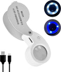Pocket Jewelry Loupe Magnifier Rechargeable with 6 LED and 3UV Lights, Small Metal Magnifying Glass 25mm Optical Lens