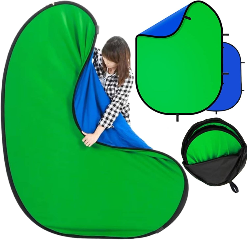 Blue Green Screen Backdrop Double Sided Collapsible Greenscreen Backdrop with Carrying Bag,Portable Pop Up Green