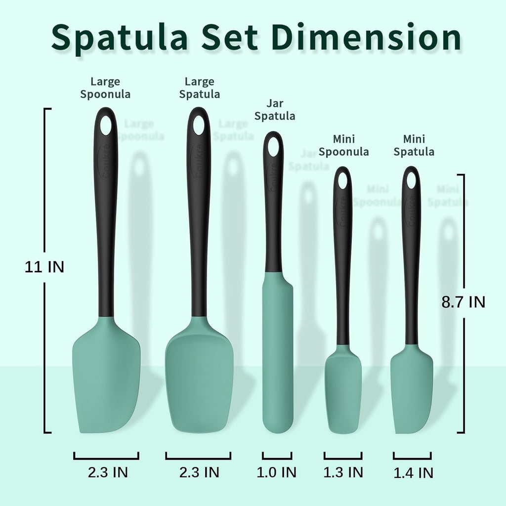 Silicone Spatula Set of 5,High Temperature Resistant, Food Grade Silicone, Dishwasher Safe, for Baking, Cooking (Aqua