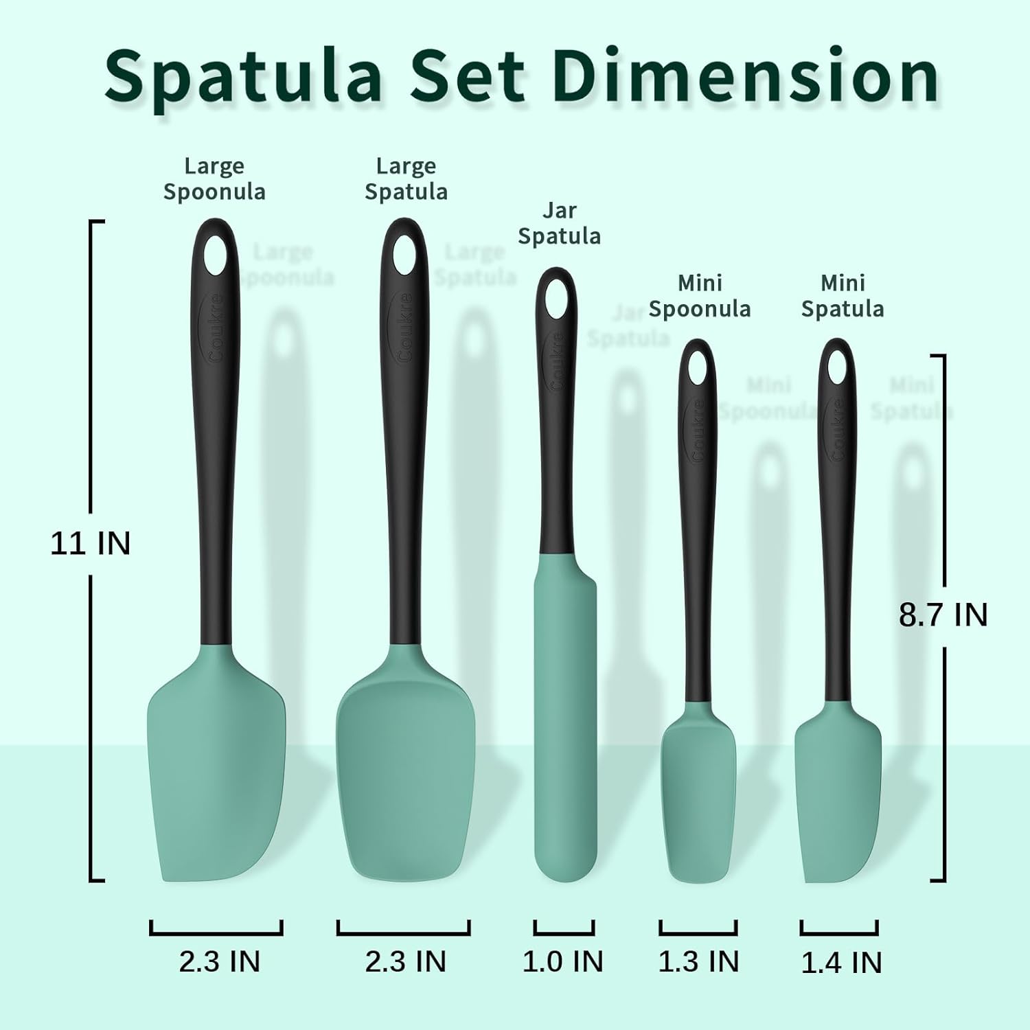 Silicone Spatula Set of 5,High Temperature Resistant, Food Grade Silicone, Dishwasher Safe, for Baking, Cooking (Aqua