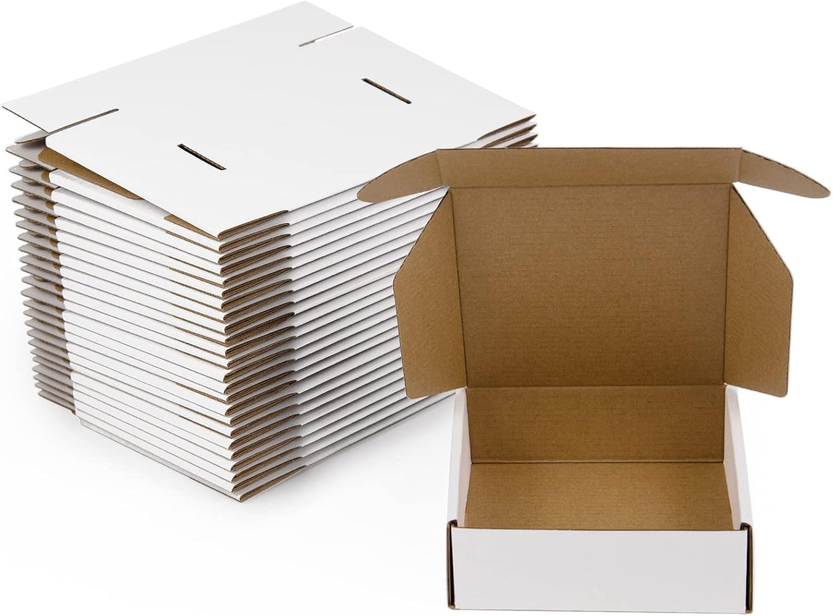 6x6x2 Inches Shipping Boxes Pack of 25, White Corrugated Cardboard Boxes for Small Bussiness