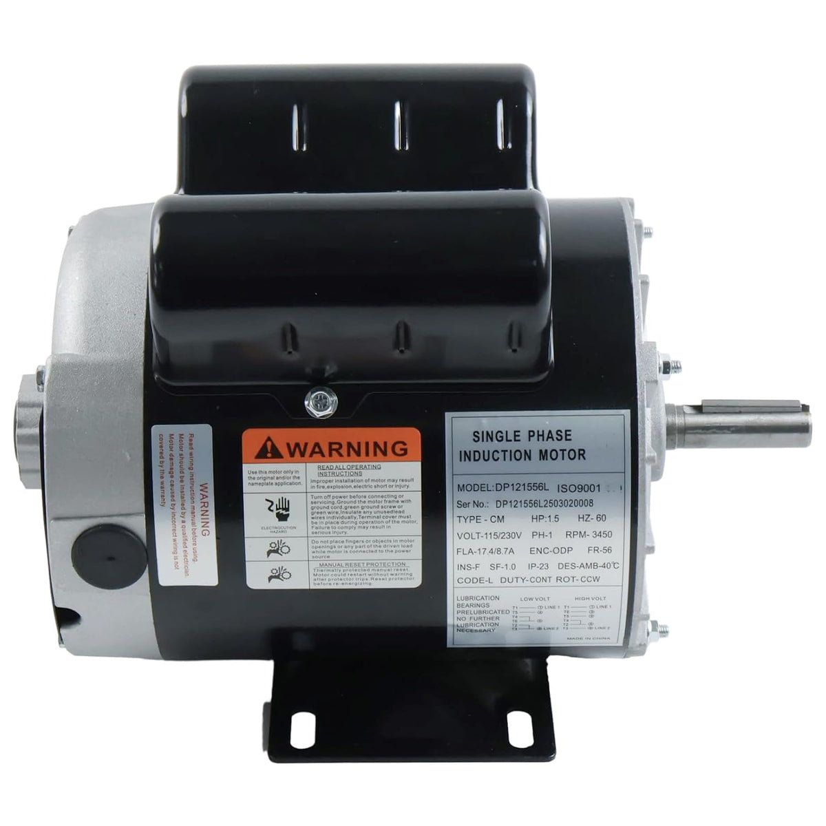 1.5 HP 3450 RPM Single Phase Motor 1.88" Shaft Length 56 Frame