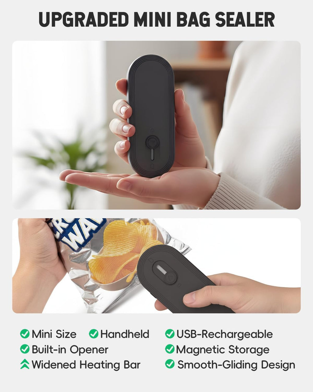 Mini Bag Sealer with Cutter and Magnet, 3 In 1 Handheld Heat Sealer