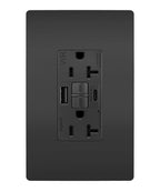 Legrand 20 Amp Hospital Grade GFCI USB Type A/C Wall Outlet Black 1 Pack